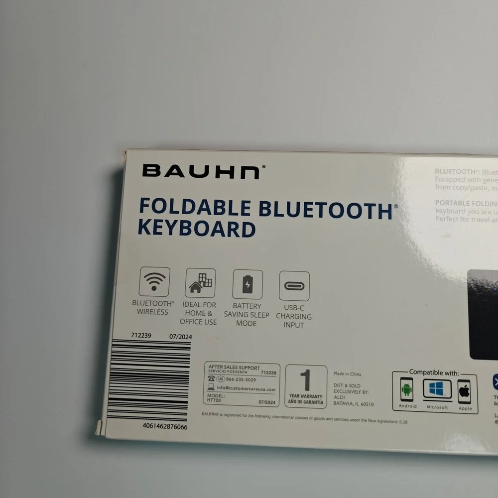 Bauhn Foldable Bluetooth Keyboard HT720 Black Portable Wireless USB-C New